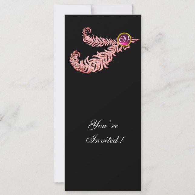 DIAMOND FEATHERS MONOGRAM ,red ruby ,pink Invitation (Front)