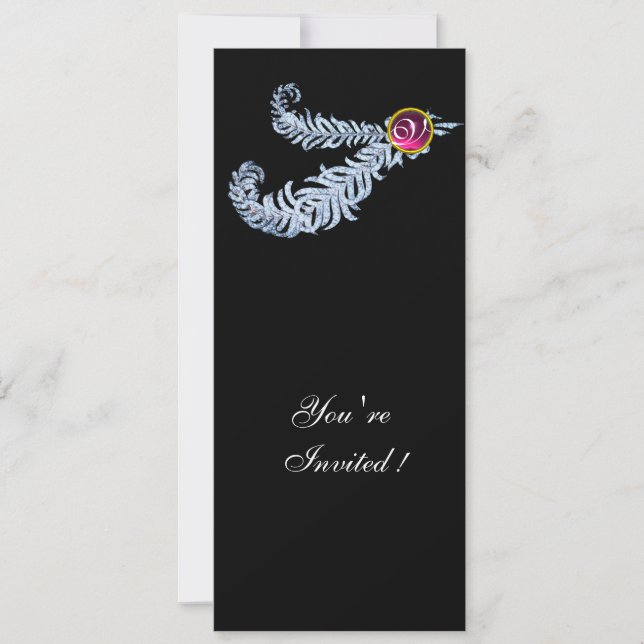 DIAMOND FEATHERS MONOGRAM ,red ruby ,pink Invitation (Front)
