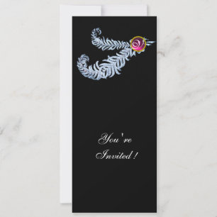 DIAMOND FEATHERS MONOGRAM ,red ruby ,pink Invitation