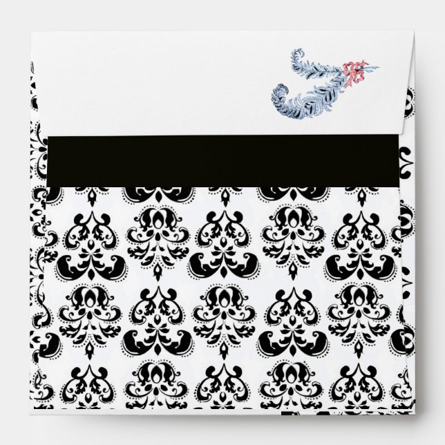 DIAMOND FEATHERS PINK ,BLACK AND WHITE DAMASK ENVELOPES (Back (Top Flap))