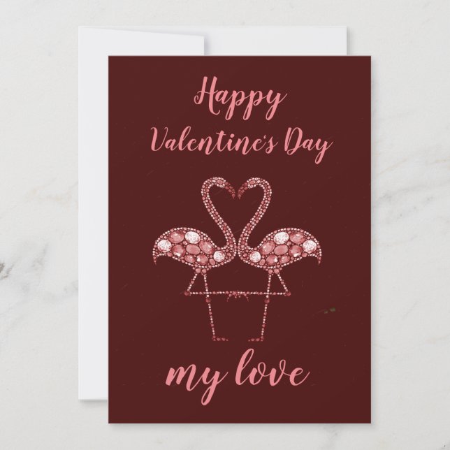 Diamond flamingo Happy valentine's day card (Front)