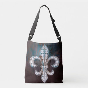 Diamond Fleur de Lis Wood Crossbody Bag