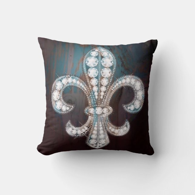 Diamond Fleur de Lis Wooden  Cushion (Front)