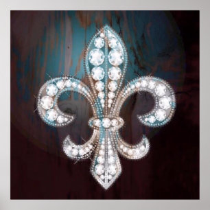 Diamond Fleur de Lis Wooden  Poster