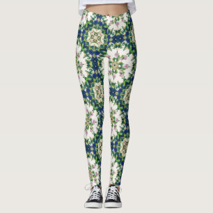 Diamond Floral Mandalas Seamless Pattern Leggings