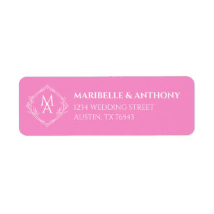 Diamond Floral Monogram Pink Wedding Return Addres Return Address Label