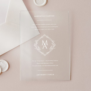 Diamond Floral Monogram Wedding Acrylic Invitations