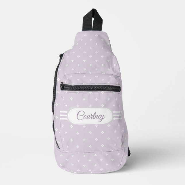 Diamond Floret Pattern on Lilac Pink with Name Sling Bag (Front)