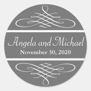 Diamond Flourish Wedding Labels (Grey)