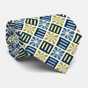 Diamond Flower Geometric Blue & Yellow Two-sided Tie
