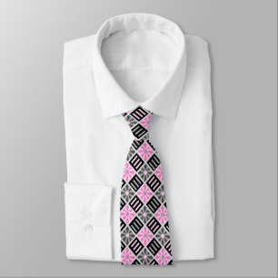 Diamond Flower Geometric Grey & Pink Two-sided Tie