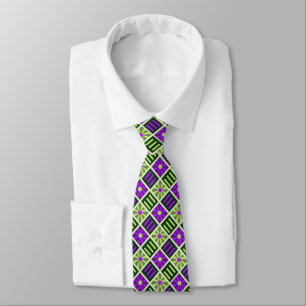 Diamond Flower Geometric Moss & Violet Two-sided Tie
