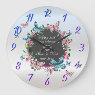 Diamond Flowers Butterflies 50 Wedding Anniversary Large Clock