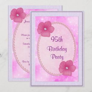 Diamond Flowers & Pearls 95th Birthday Invitation
