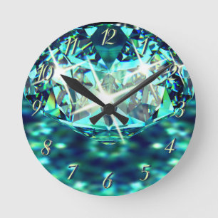 Diamond gem stone sparkly elegant round clock