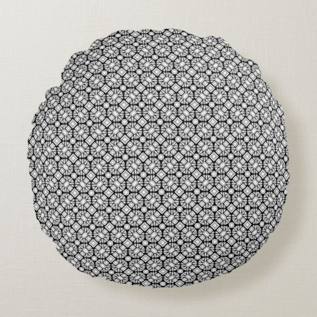 Diamond Gems Pattern Black and White Round Cushion (Front)