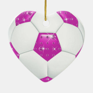 Diamond Gemstones Aqua and Pink Soccer Ball Ceramic Tree Decoration