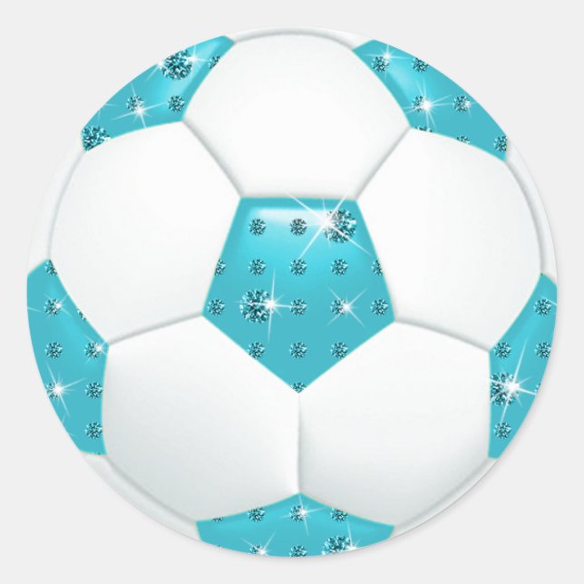 Diamond Gemstones Aqua Soccer Ball Classic Round Sticker (Front)