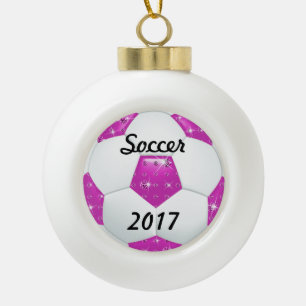 Diamond Gemstones Hot Pinka Soccer Ball Ceramic Ball Christmas Ornament