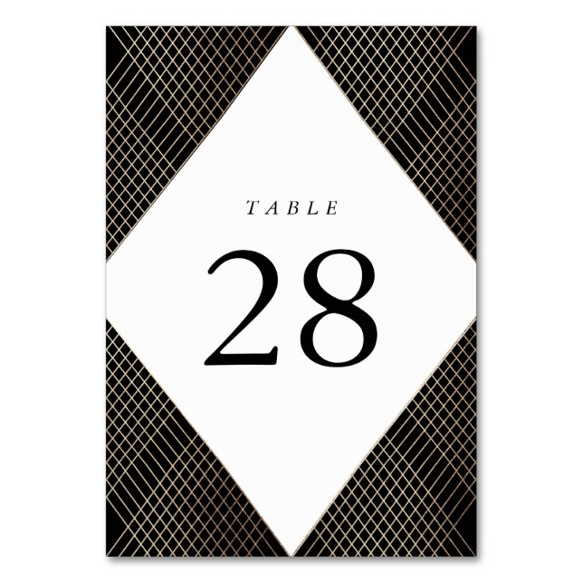 Diamond Geometric Black Gold Gatsby Wedding Table Number (Front)