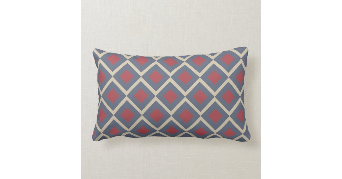 Diamond Geometric Blue Red Rectangle Throw Pillow Zazzle.com.au