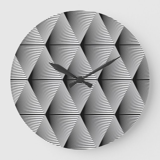 Diamond Geometric: Monochrome Vintage Design Large Clock (Front)