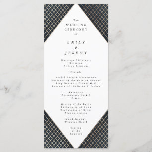 Diamond Geometric Navy Gold Gatsby Wedding Program