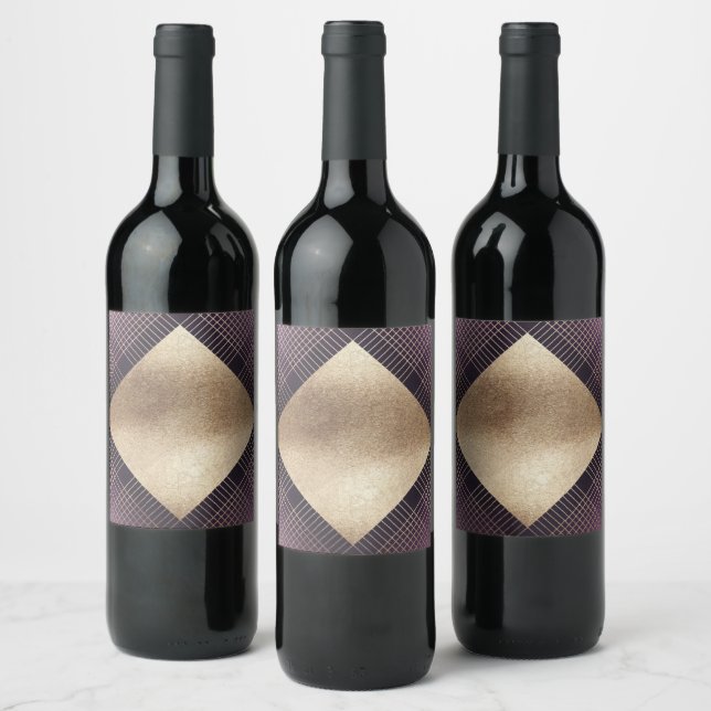 Diamond Geometric Purple Gold Blank Gatsby Wedding Wine Label (Bottles)