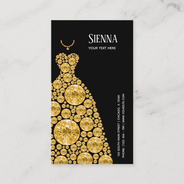 Diamond Glam Gown Dresses Business Card (Front)