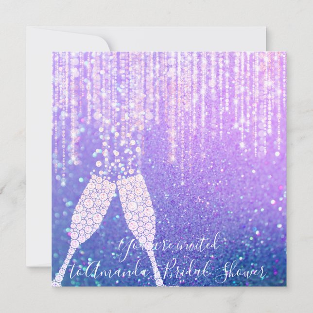 Diamond Glass Bubbles Sweet16th Bridal Shower Pink Invitation (Front)