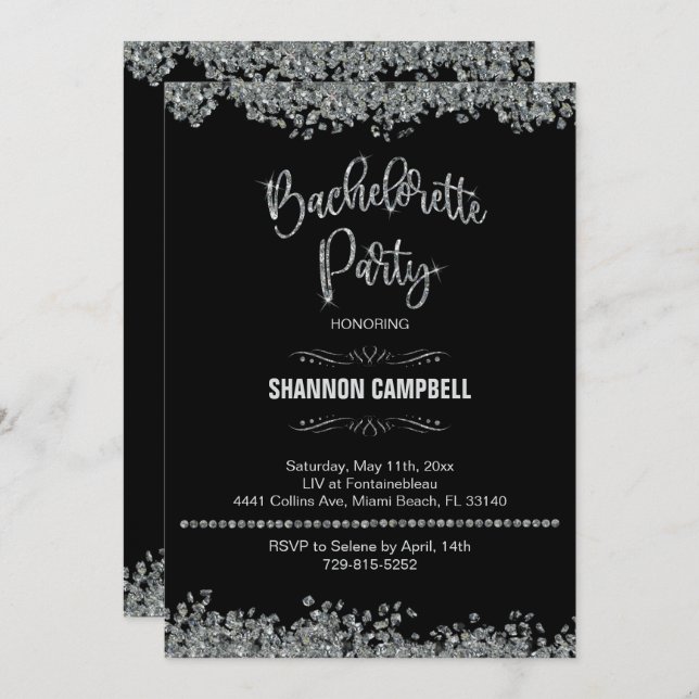Diamond & Glitter Bachelorette Party Bling Invitation (Front/Back)