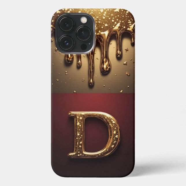 💎 Diamond Glitter D Monogram With Liquid Drip iPhone Case (Back)
