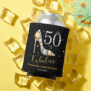 Diamond Glitter Fifty and Fabulous 50th Birthday Can Cooler