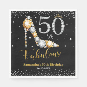 Diamond Glitter Fifty and Fabulous 50th Birthday Napkin