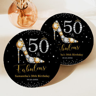 Diamond Glitter Fifty and Fabulous 50th Birthday Paper Plate