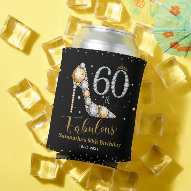 Diamond Glitter Fifty and Fabulous 60th Birthday Can Cooler (In Situ Summer)