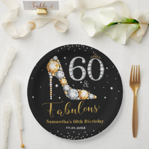 Diamond Glitter Fifty and Fabulous 60th Birthday Paper Plate