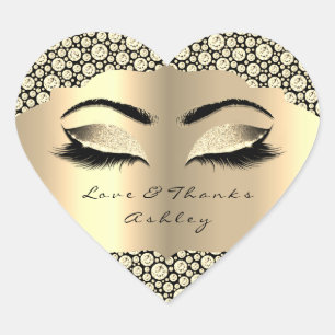Diamond Glitter Gold Lash Eyes Love &Thanks Girly Heart Sticker