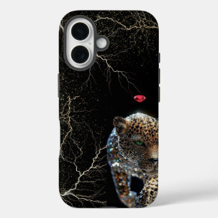 Diamond Glitter Leopard with Ruby & Lightning iPhone 16 Case