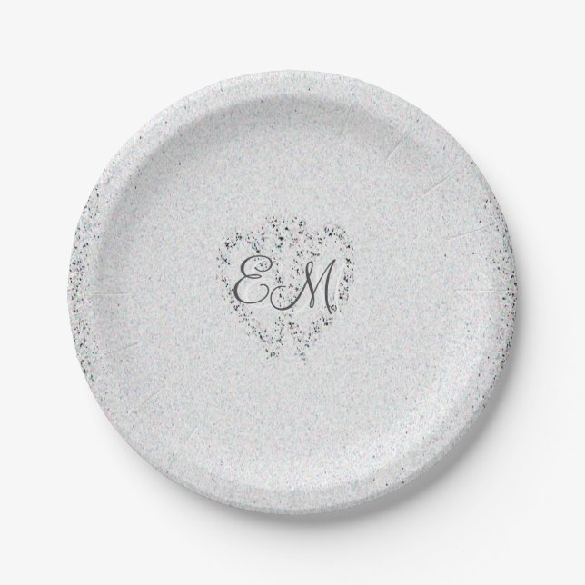 Diamond Glitter | Monogram Wedding Paper Plates (Front)