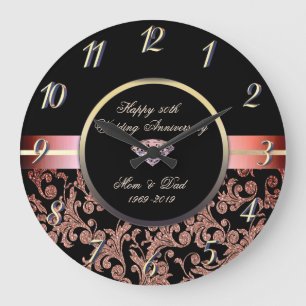 Diamond Glitter Swirls 50th Wedding Anniversary Large Clock