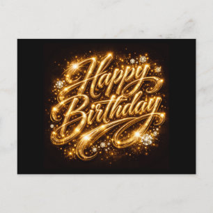Diamond Glow Birthday — 3D Golden  Invitation Postcard