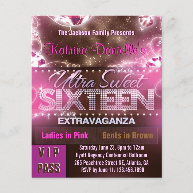 Diamond Glow Sweet Sixteen VIP Pass [Pink Brown] (Front)
