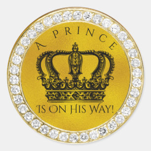 Diamond Gold Crown Royal Prince Baby Shower Favour Classic Round Sticker