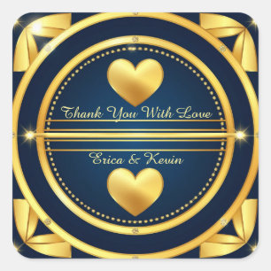 💍 Diamond Gold Heart Navy Wedding Favor 💍 Square Sticker