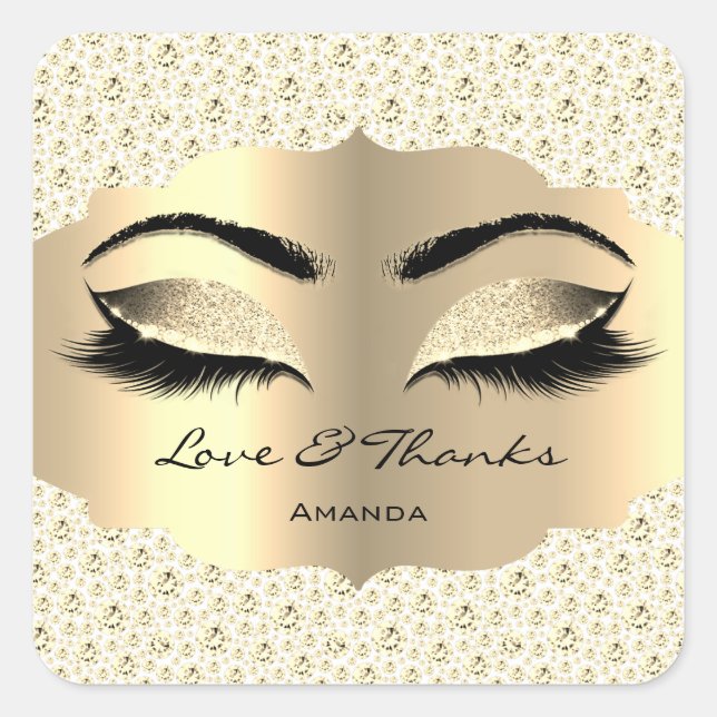 Diamond Gold Lashes White Cleaner Love & Thanks Square Sticker (Front)