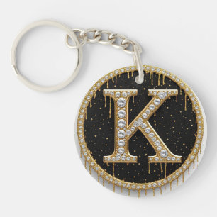 Diamond Gold Monogram K Gift Key Ring