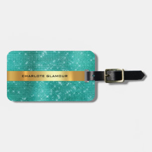 Diamond Gold Sequin Teal Tropic Minimalism Luggage Tag