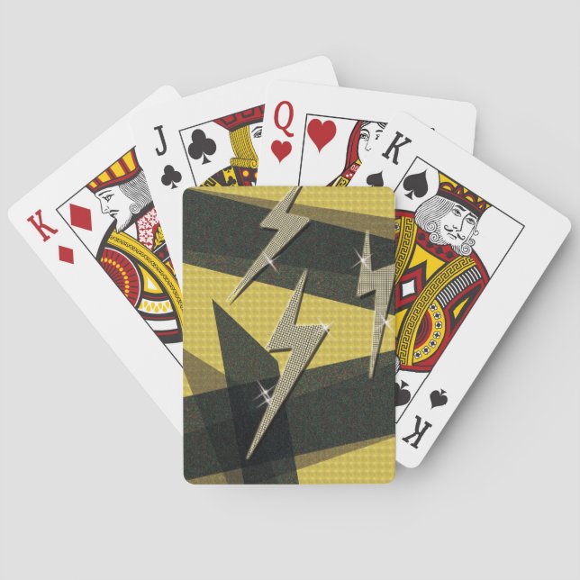 Diamond Gold Thunder Lightning Bolt Playing Cards (Back)