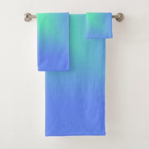 Diamond gradient blue to aquamarine green bath towel set